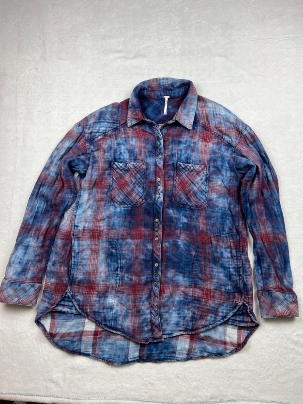 Free People Womens Dip Dye Flannel Oversized Double Cloth Button Up Size Small